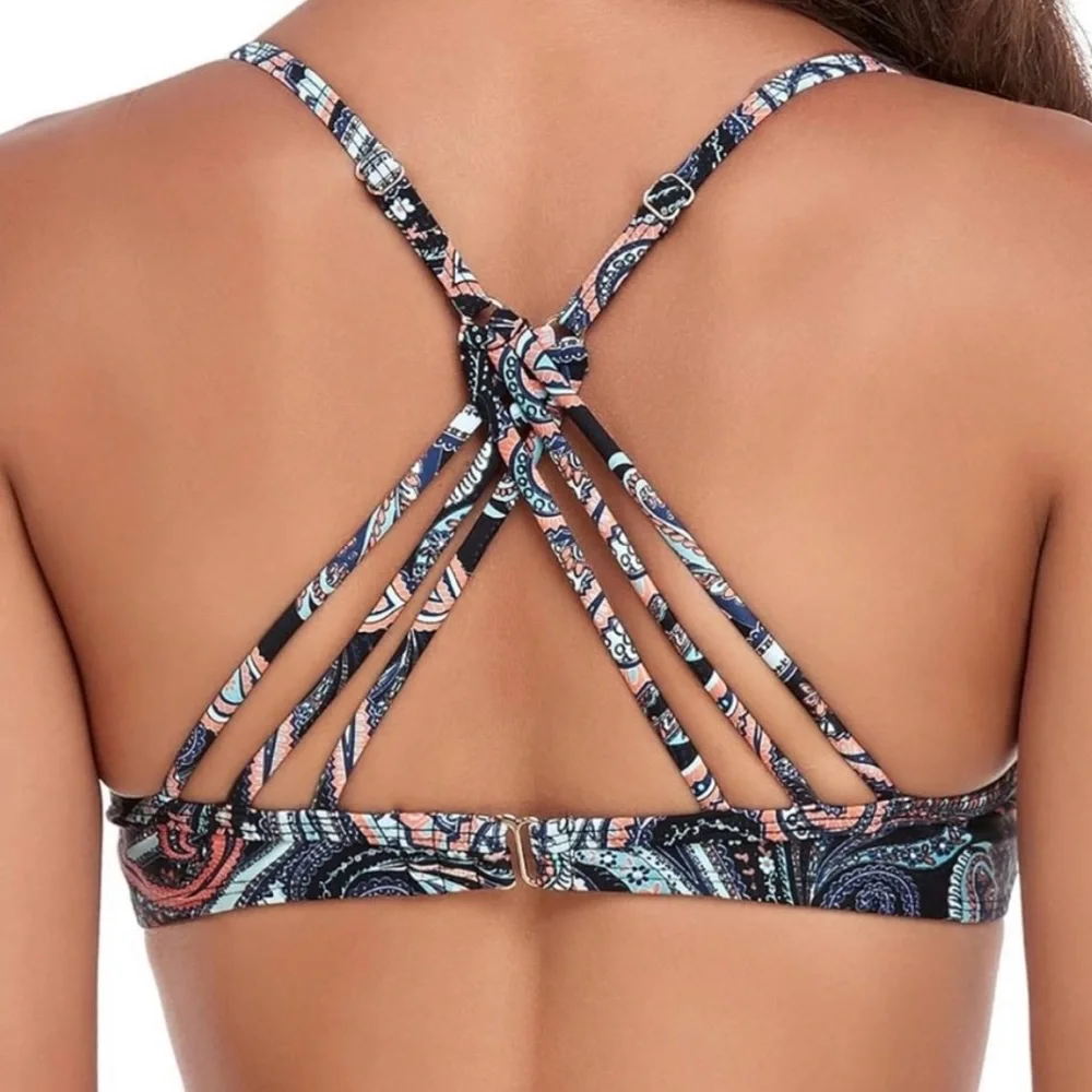 Relleciga Red Twist Strappy Bikini Top L